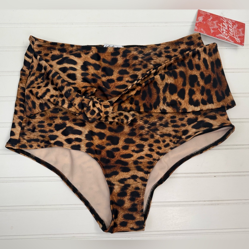 Kortni Jeane Leopard Print High-Waist Bikini Bottom - Brown & Black